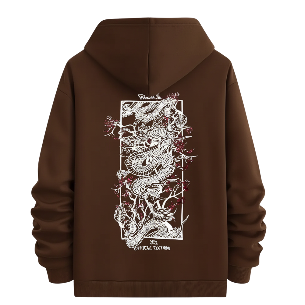 Men Dragon Pattern Print Hooded Sweatshirt