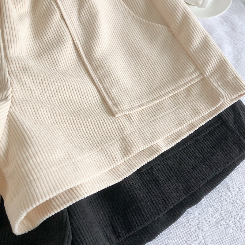 Women Corduroy Casual Straight Shorts With Belt-Soco Hoodie