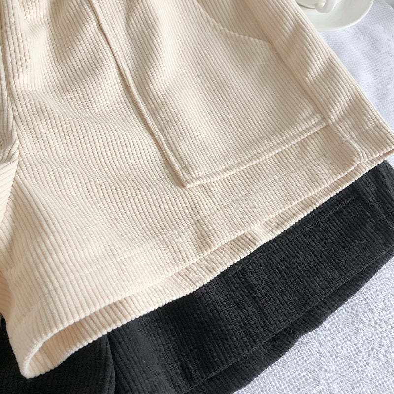 Women Corduroy Casual Straight Shorts With Belt-Soco Hoodie