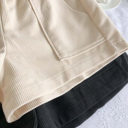 Women Corduroy Casual Straight Shorts With Belt-Soco Hoodie