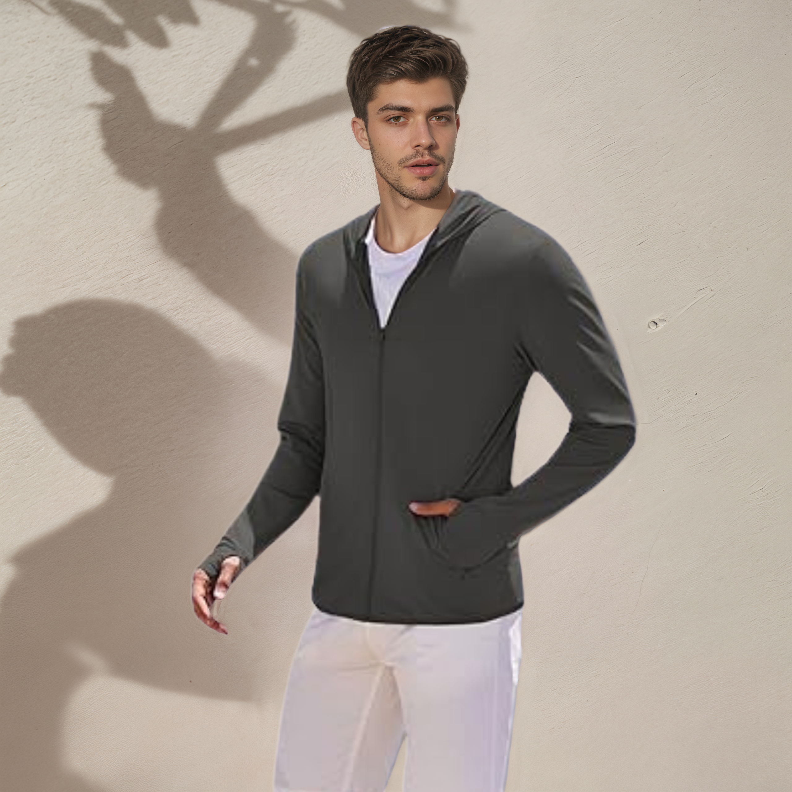 Men Full Zip UPF 50 Sun Protection Hoodie Lightweight Long Sleeve Jacket with Pockets