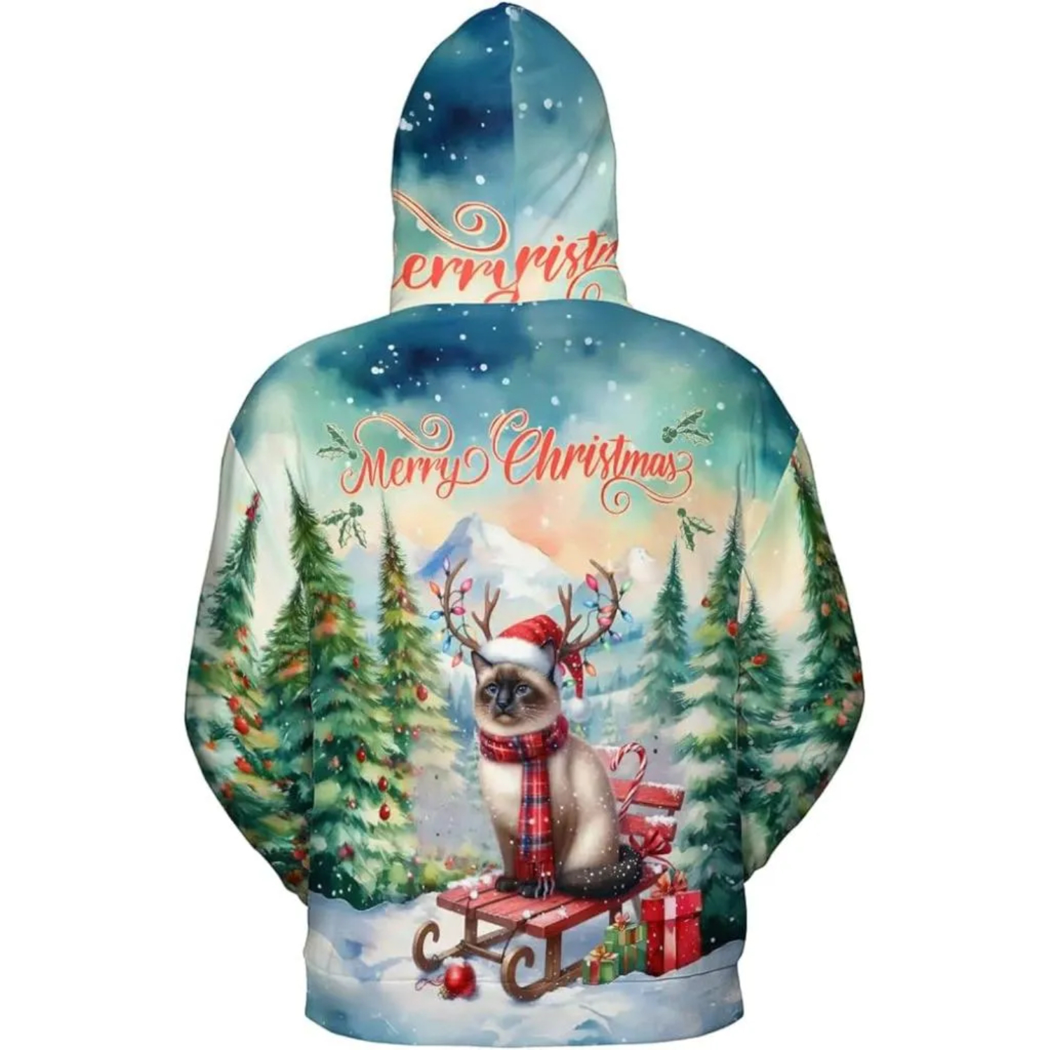 Merry Christmas Cat Reindeer Antler Hoodie Sweatshirt