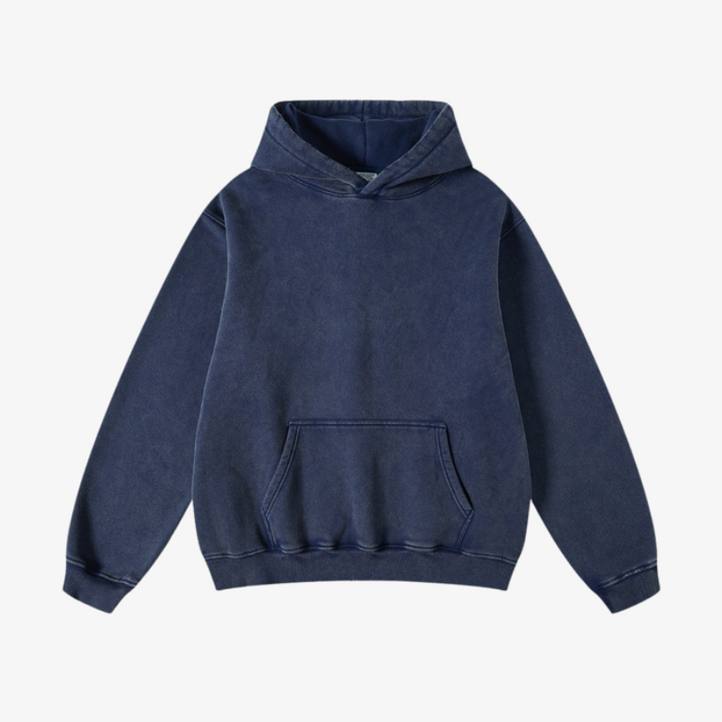 Comfortable Pullover Hoodie With Pocket Dark Blue