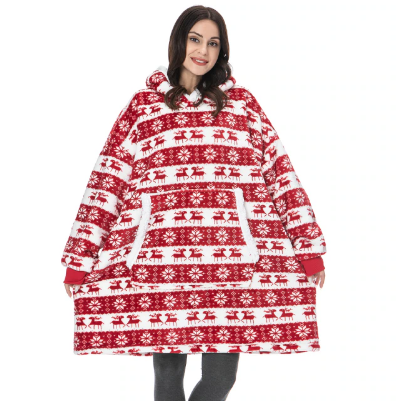 The Christmas Deer Print Oversized Blanket Hoodie-Soco Hoodie