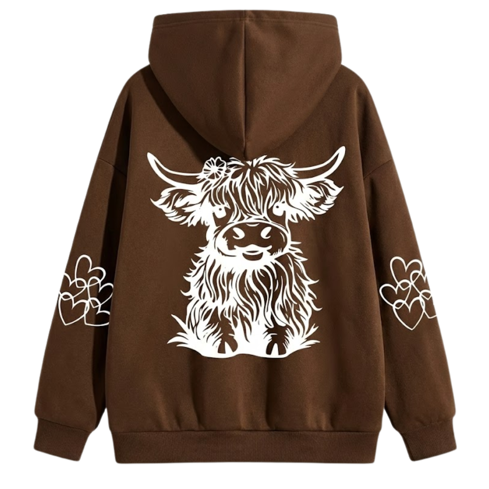 Oversized Highland Cow Print Hoodie For Women