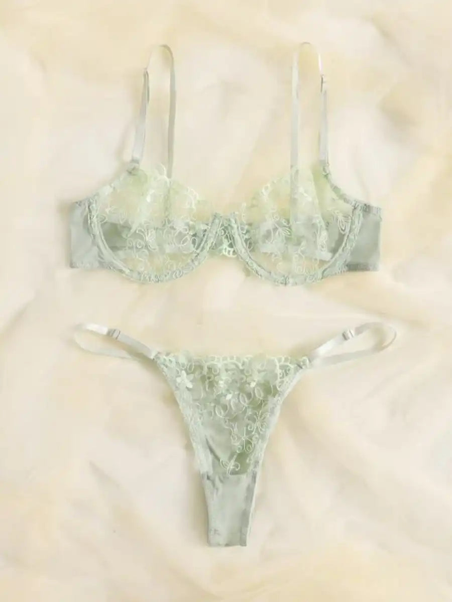 Sheer Mesh Embroidered Underwire Lingerie Set-Soco Hoodie