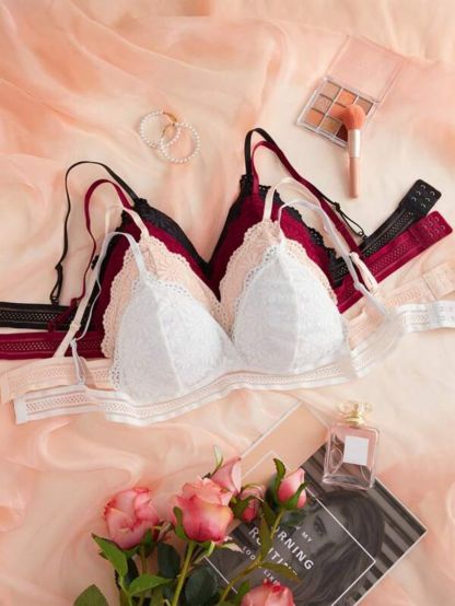 Pack Of 4 Floral Lace Design Bra Set-Soco Hoodie