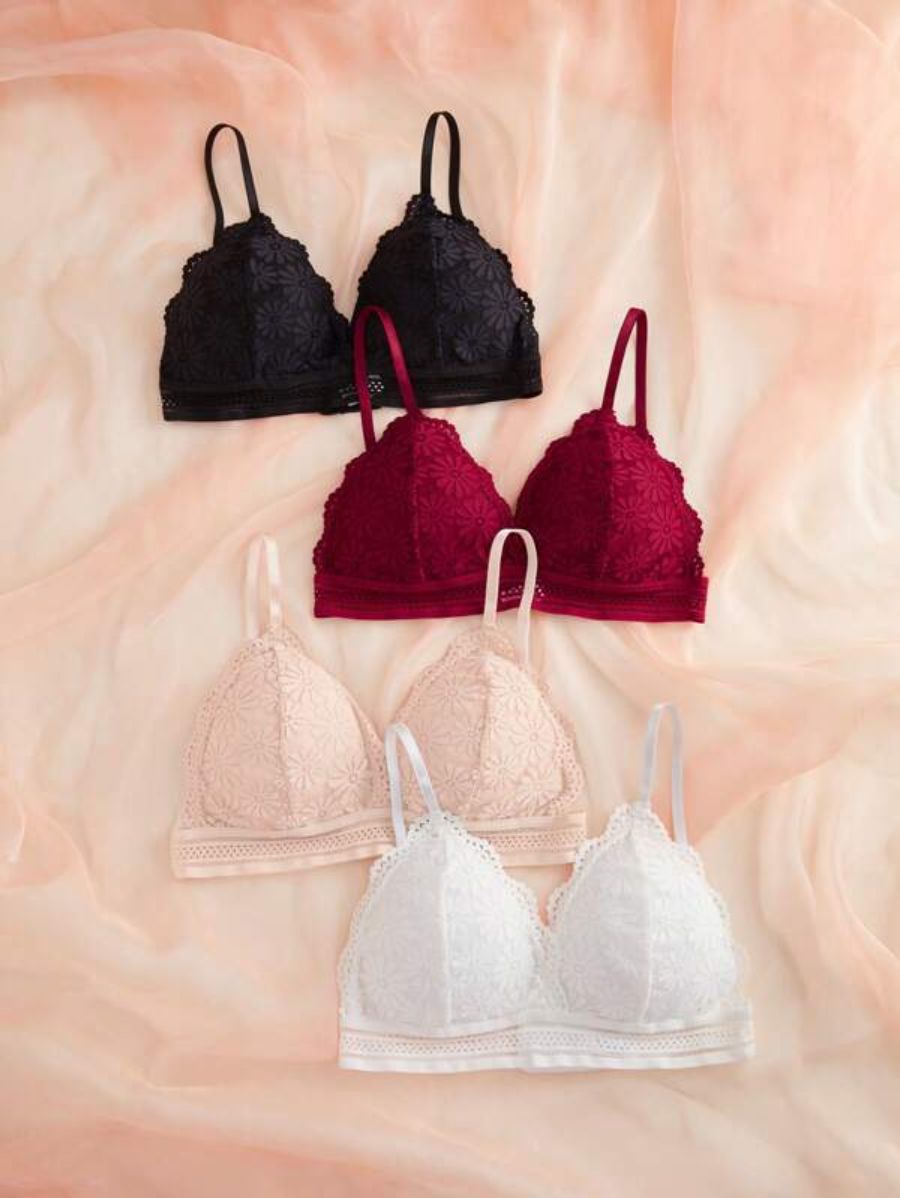 Pack Of 4 Floral Lace Design Bra Set-Soco Hoodie