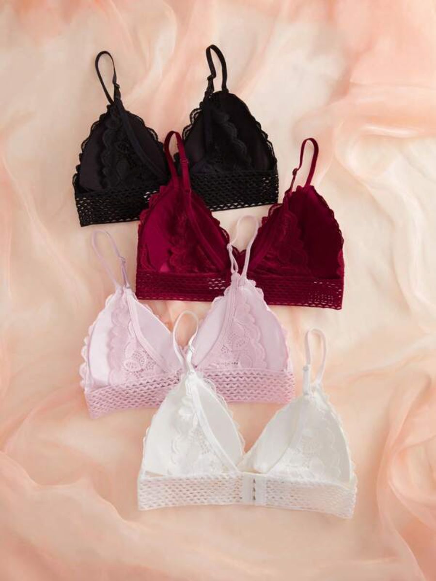 Pack Of 4 Floral Lace Pattern Bra Set-Soco Hoodie