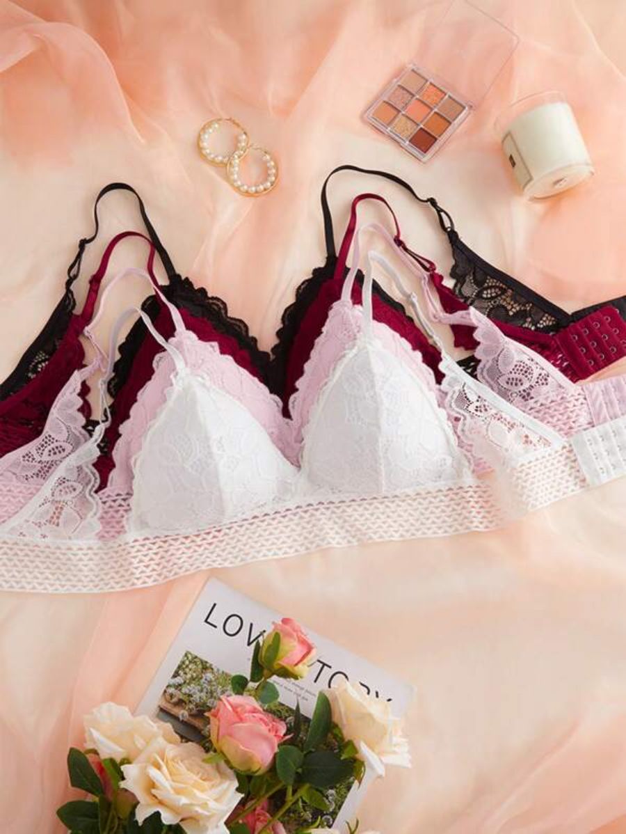 Pack Of 4 Floral Lace Pattern Bra Set-Soco Hoodie