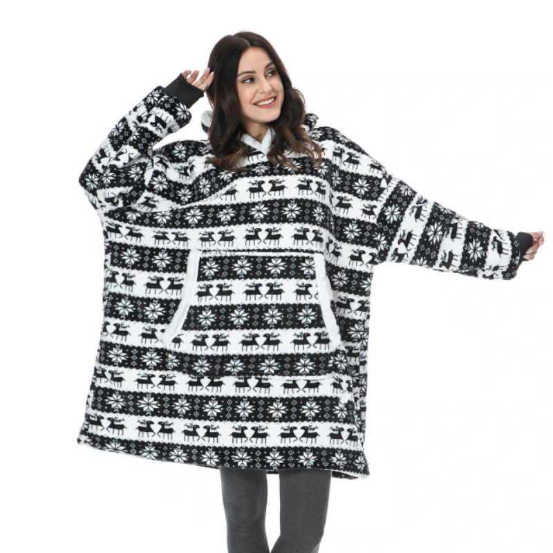 The Christmas Deer Print Oversized Blanket Hoodie-Soco Hoodie