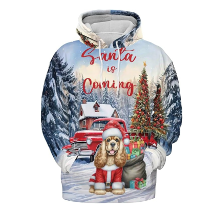 Christmas Santa Dog Truck Tree All Over Print 3D Zip Hoodie