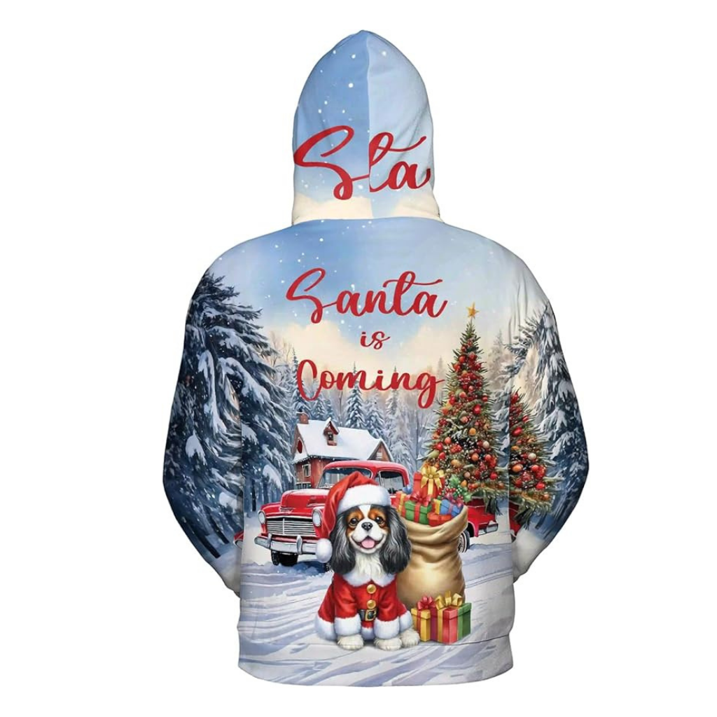 Christmas Santa Dog Truck Tree All Over Print 3D Zip Hoodie