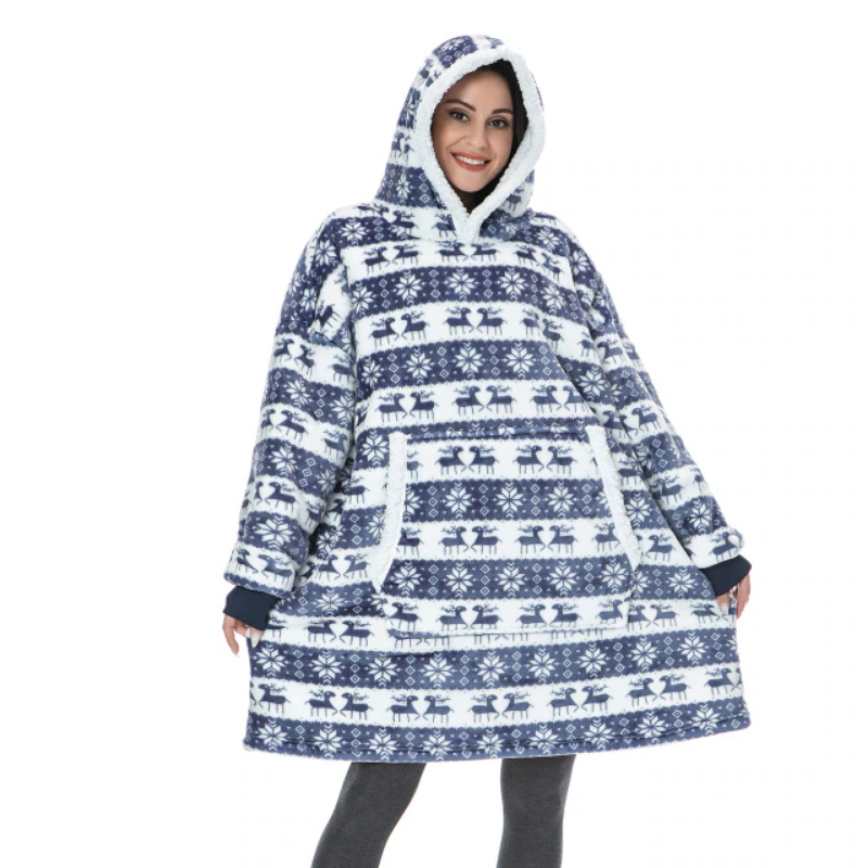 The Christmas Deer Print Oversized Blanket Hoodie-Soco Hoodie