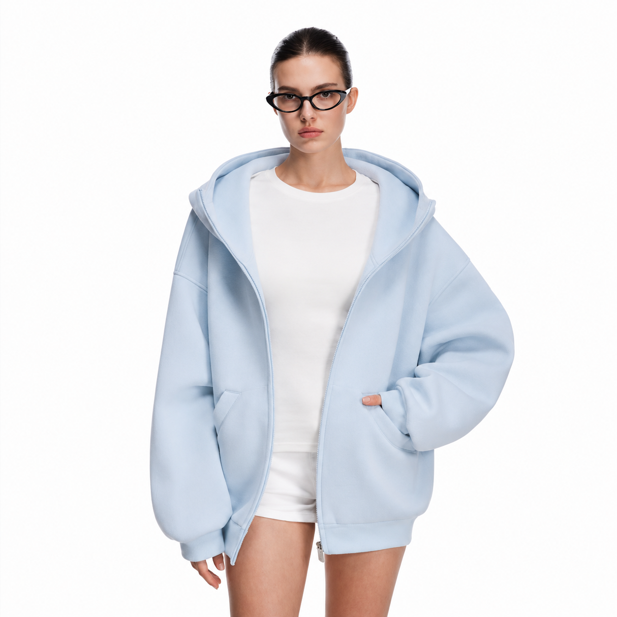 Oversized High Collar Zip Up Hoodie For Men And Women