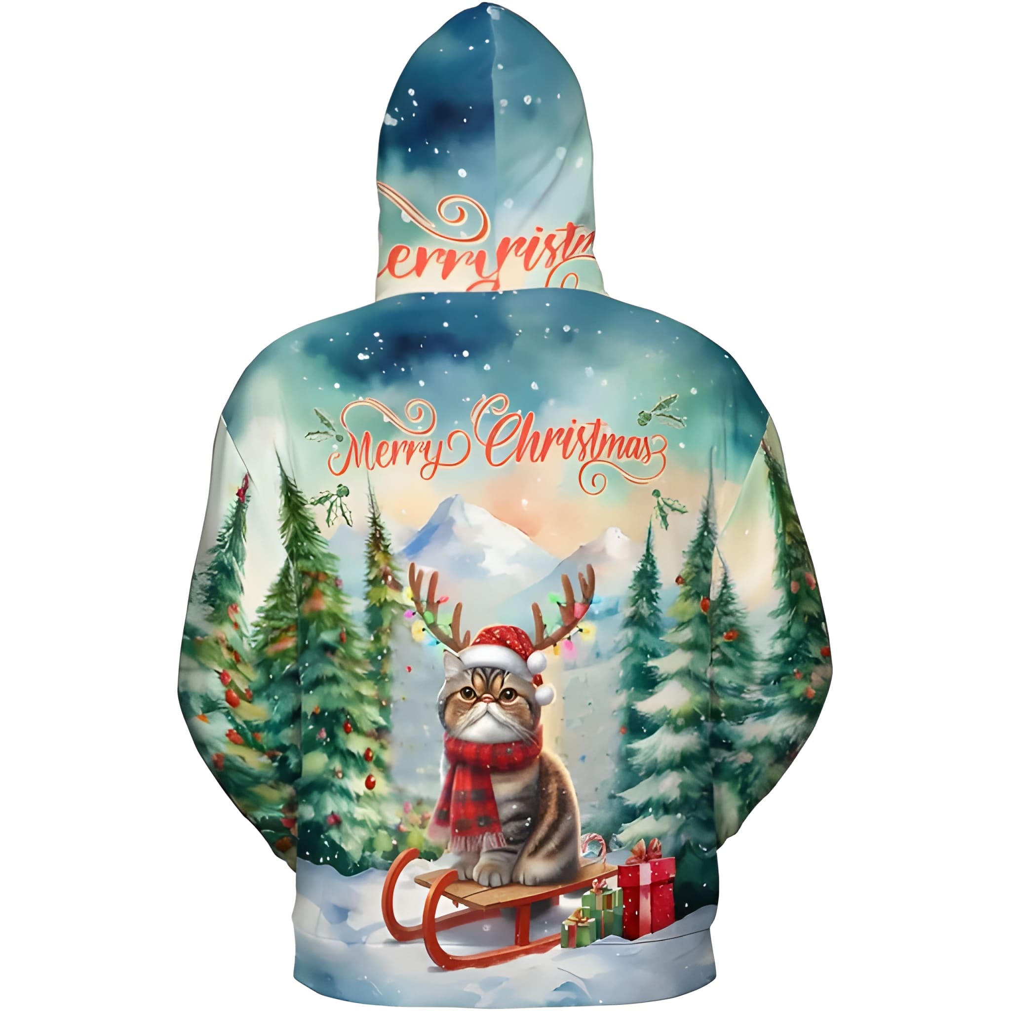 Merry Christmas Cat Reindeer Antler Hoodie Sweatshirt