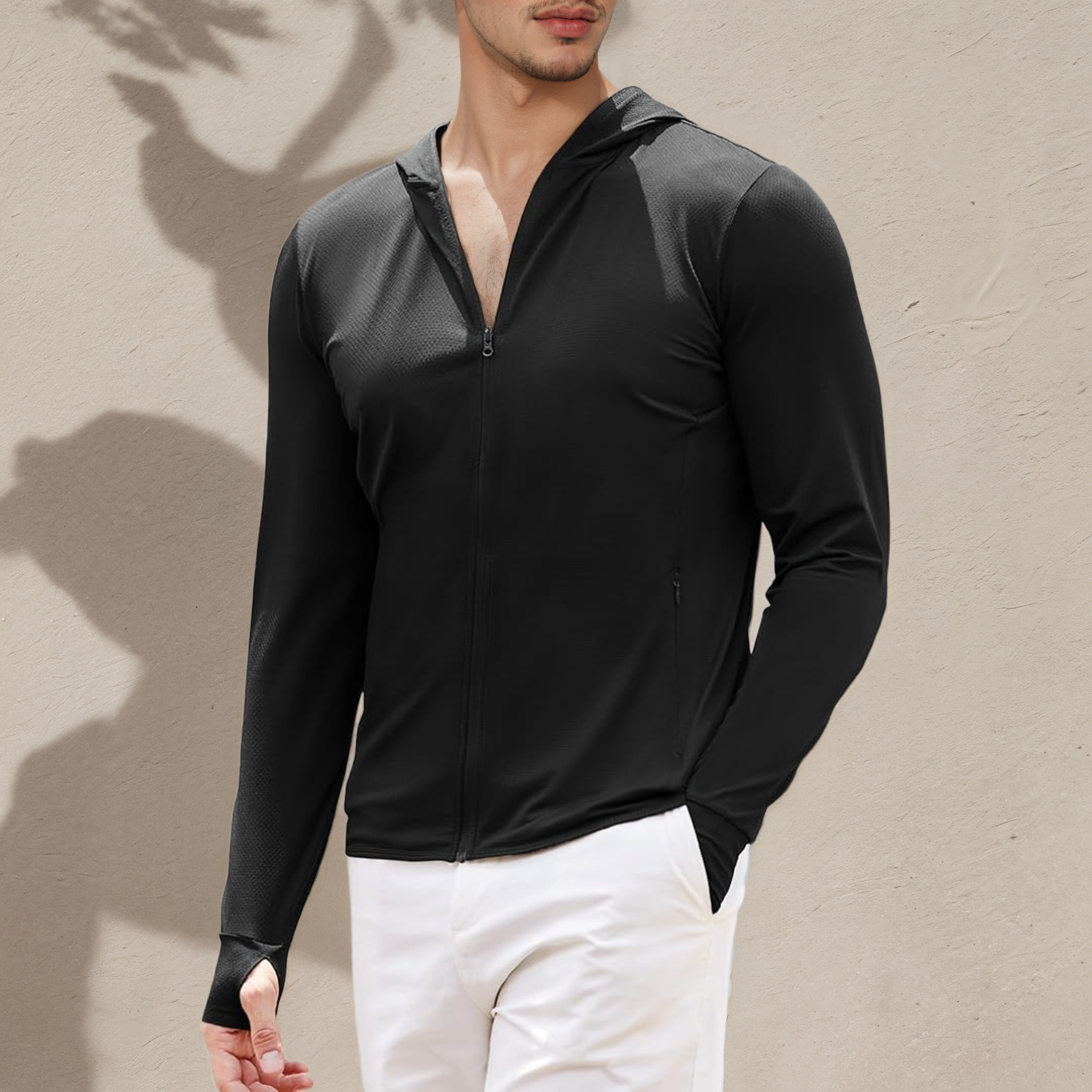 Men Full Zip UPF 50 Sun Protection Hoodie Lightweight Long Sleeve Jacket with Pockets