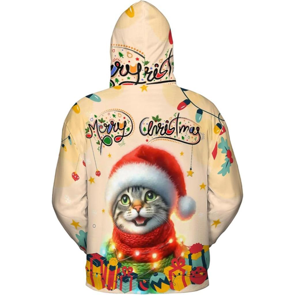 Christmas Cat Twinkling Lights All Over Print 3D Hoodie