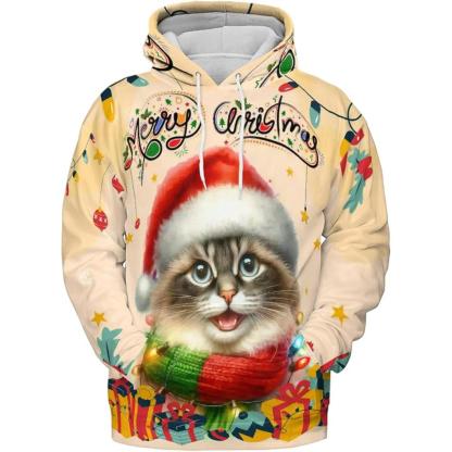 Christmas Cat Twinkling Lights All Over Print 3D Hoodie
