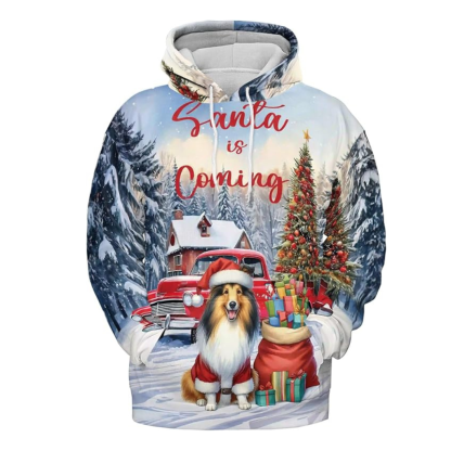 Christmas Santa Dog Truck Tree All Over Print 3D Zip Hoodie