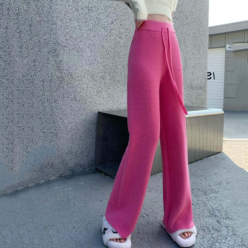 Thickened Knitted Trousers Retro Drape Wool Straight Pants-Soco Hoodie