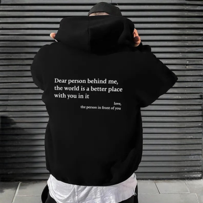 Men's Letter Print Pocket Drawstring Graphic Hoodie,