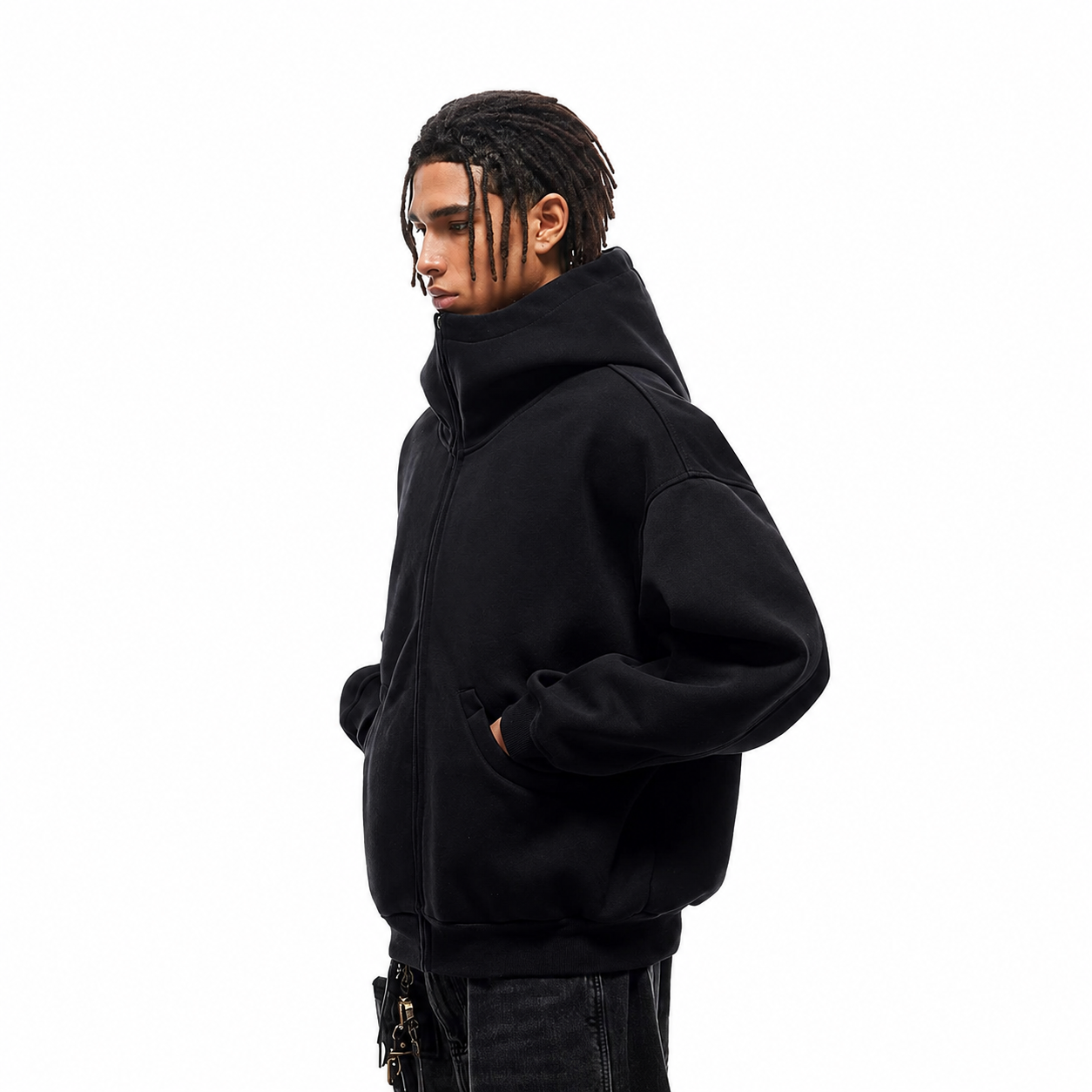 Oversized High Collar Zip Up Hoodie For Men And Women