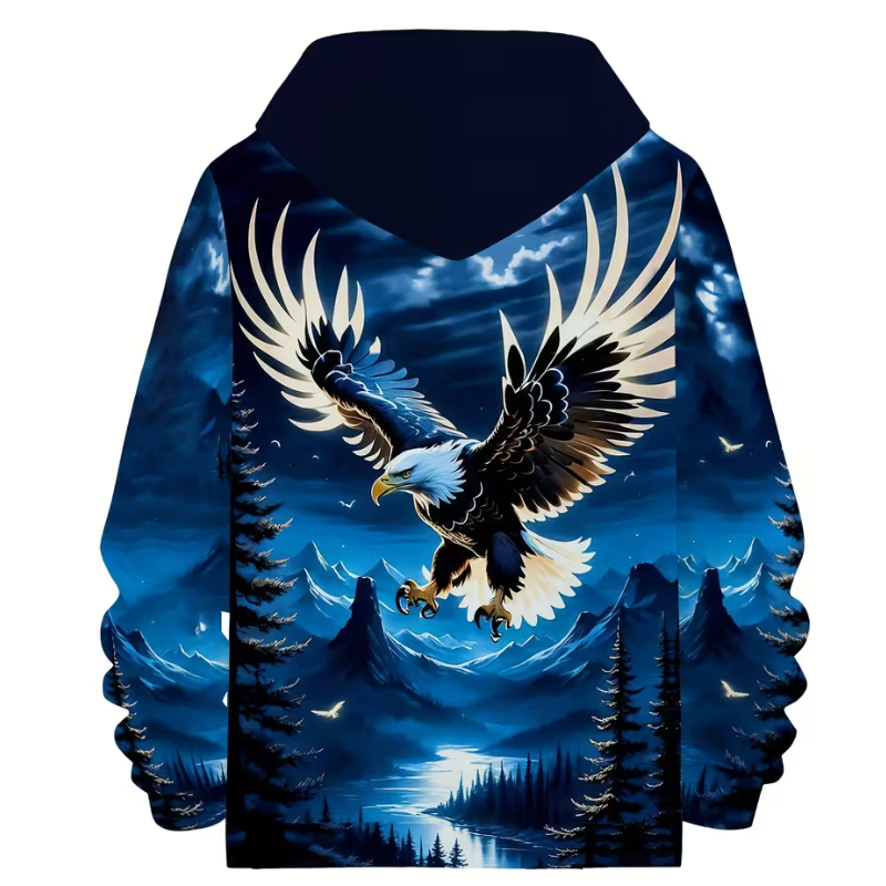 Men Printed Hoodie With Drawstring And Pockets