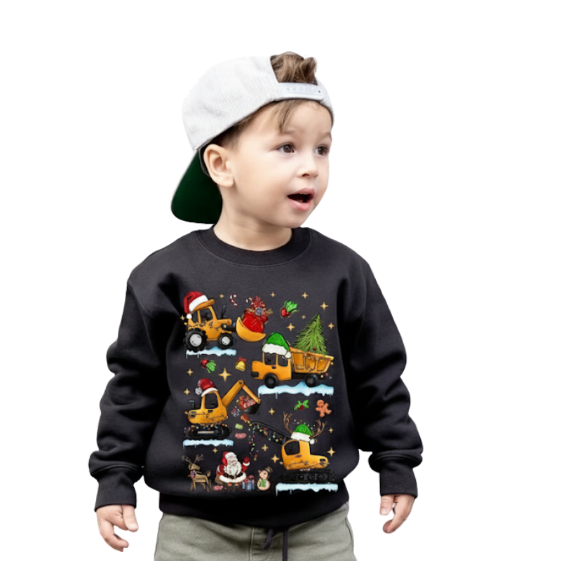 Christmas Excavator Tree Print Sweatshirt For Boys