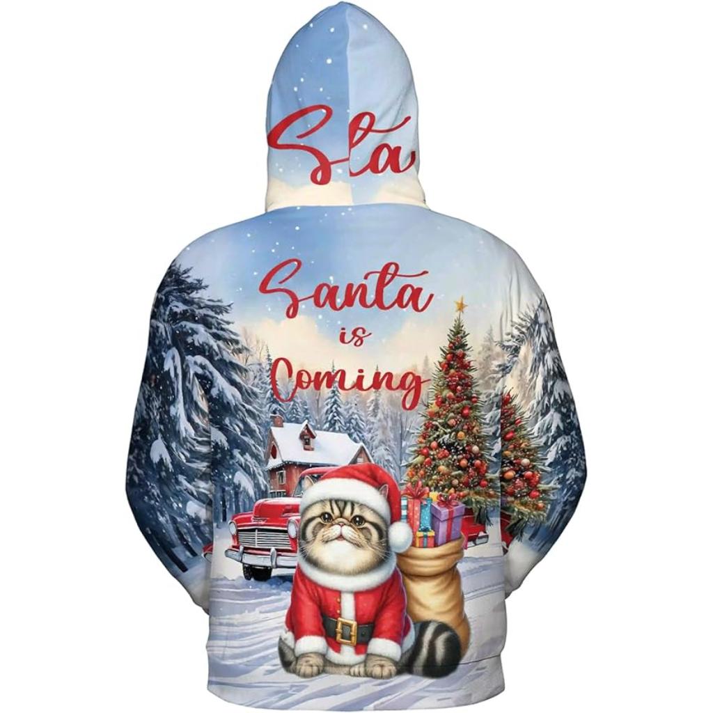 Christmas Santa Cat Truck Tree All Over Print 3D Zip Hoodie