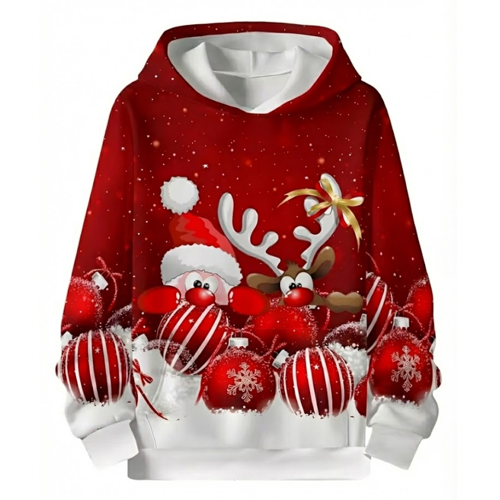 Christmas Hoodie With Santa And Reindeer Graphic