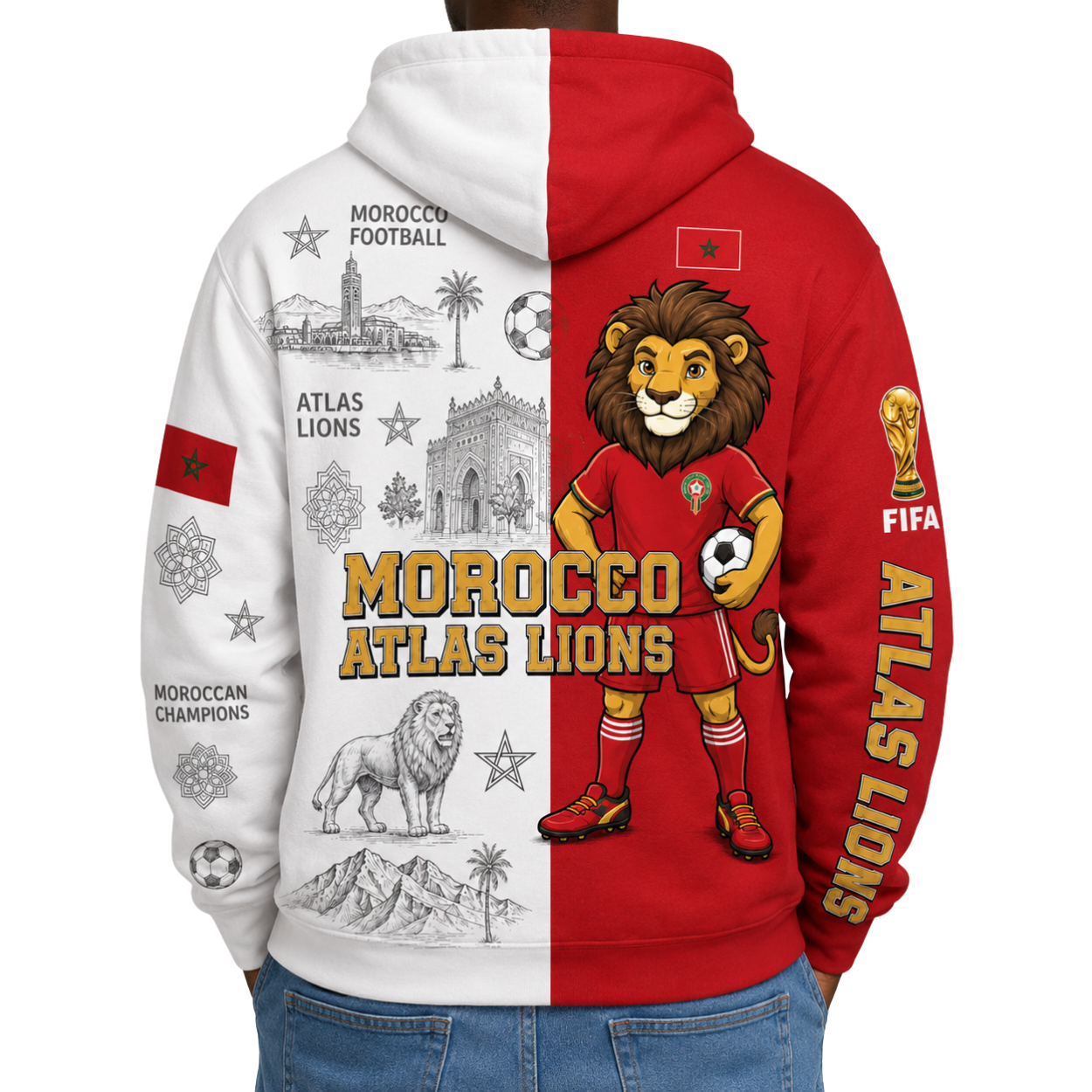 FIFA 2026 Morocco Football Themed All Over Printed Hoodie