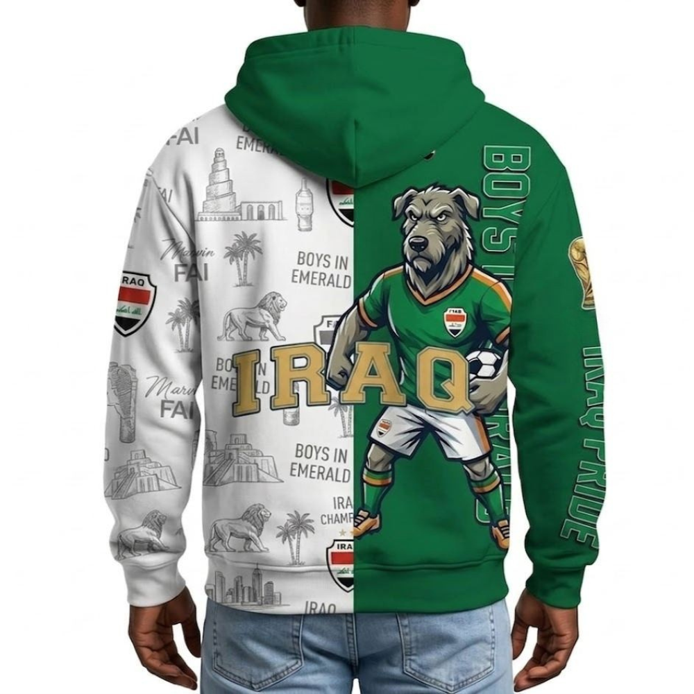 Iraq Football Themed All Over Printed Hoodie
