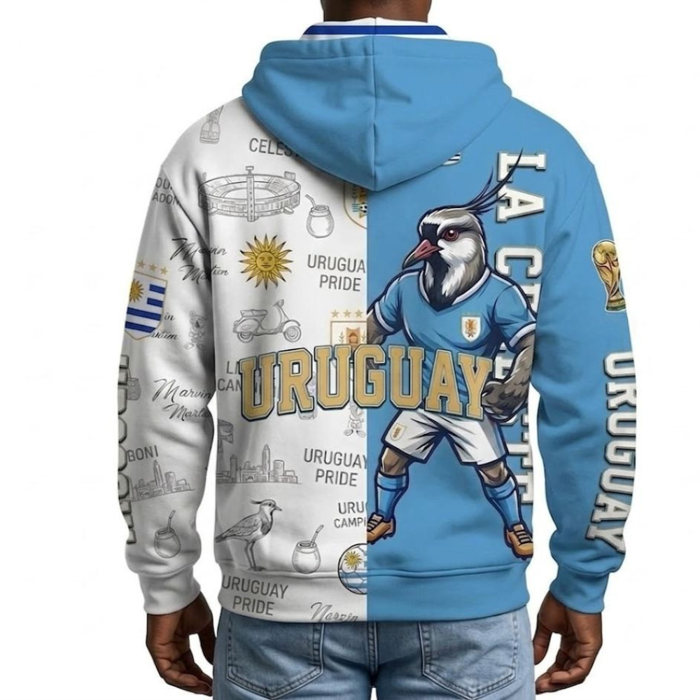 Uruguay Football Themed All Over Printed Hoodie