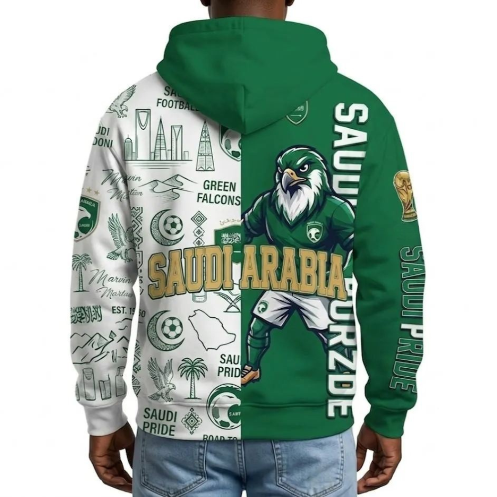 Saudi Arabia Football Themed All Over Printed Hoodie