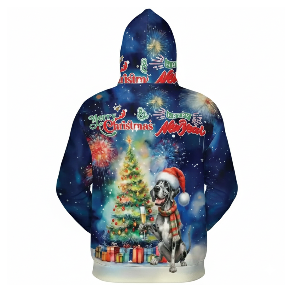 Allover Christmas Dog Print Hoodie