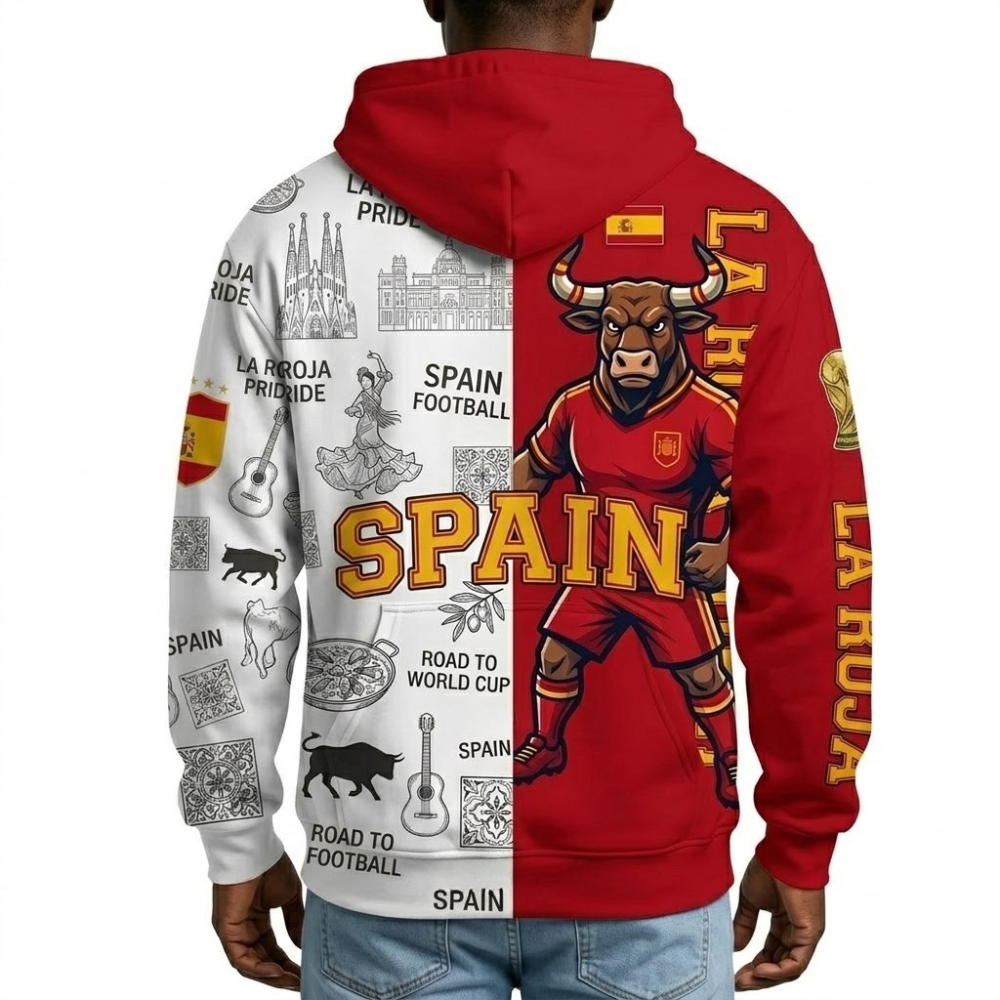 Spain Football Themed All Over Printed Hoodie