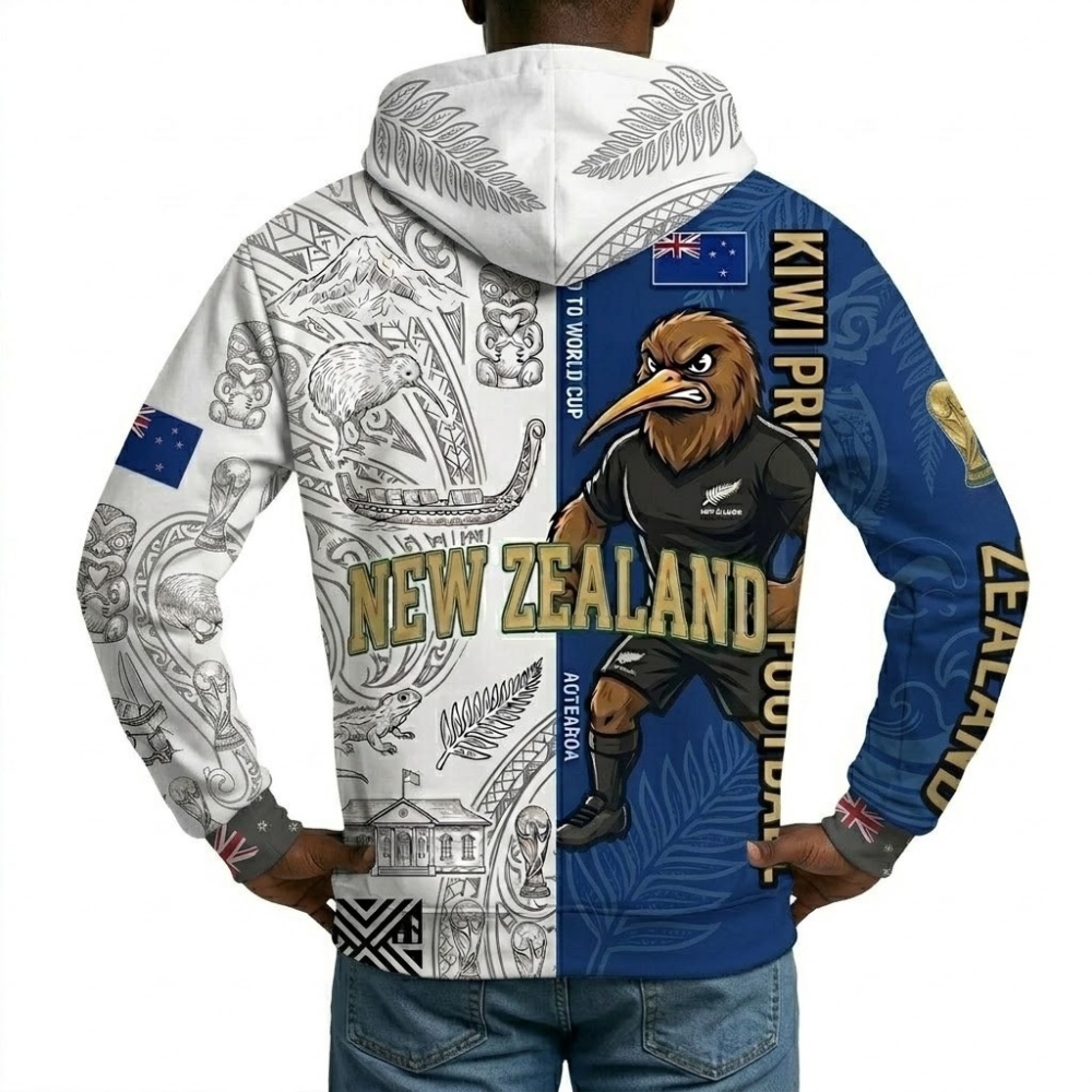 Zealand Football Themed All Over Printed Hoodie