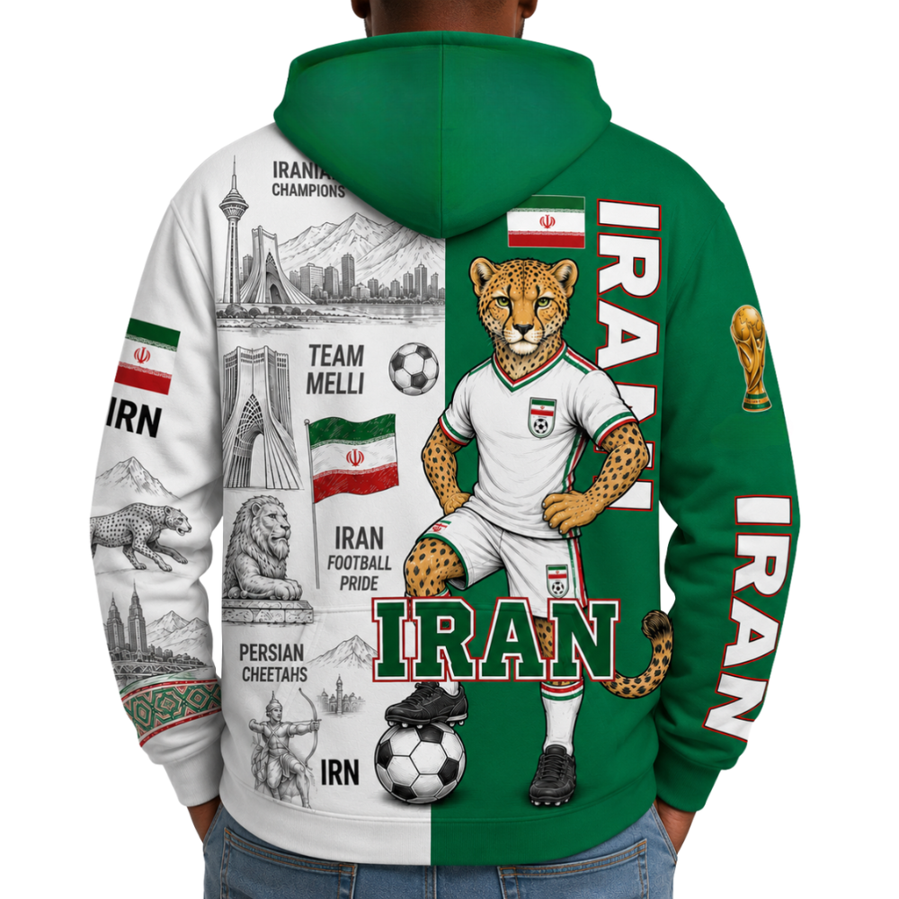 Iran Football Themed All Over Printed Hoodie