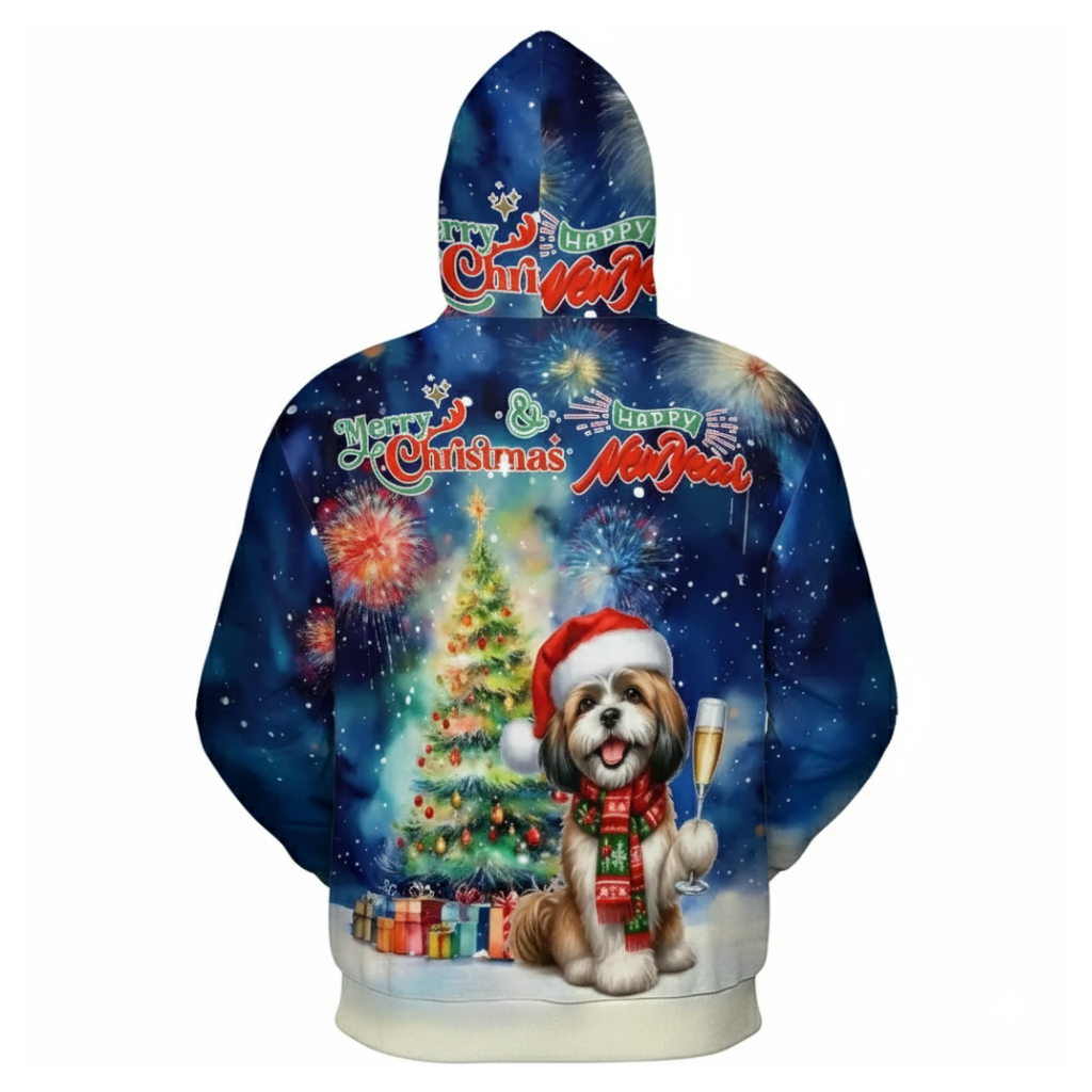 Allover Christmas Dog Print Hoodie
