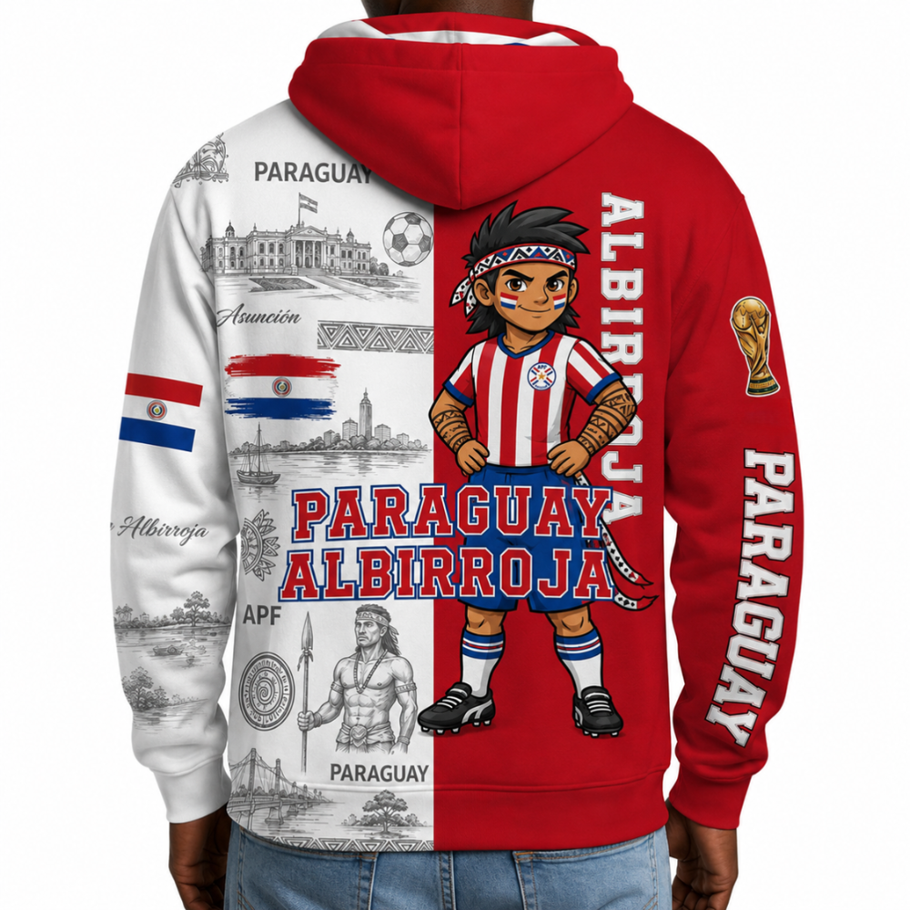 Paraguay Football Themed All Over Printed Hoodie