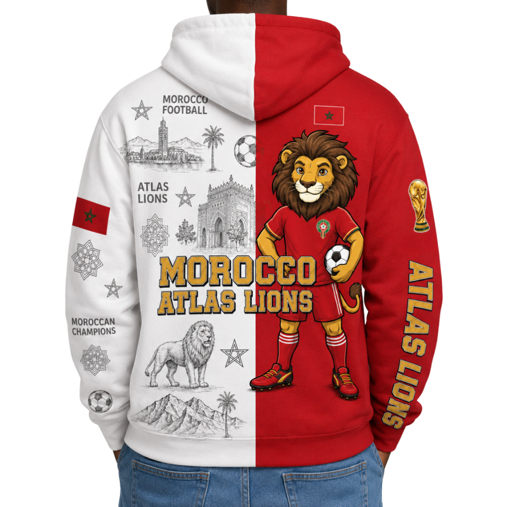 Morocco Football Themed All Over Printed Hoodie