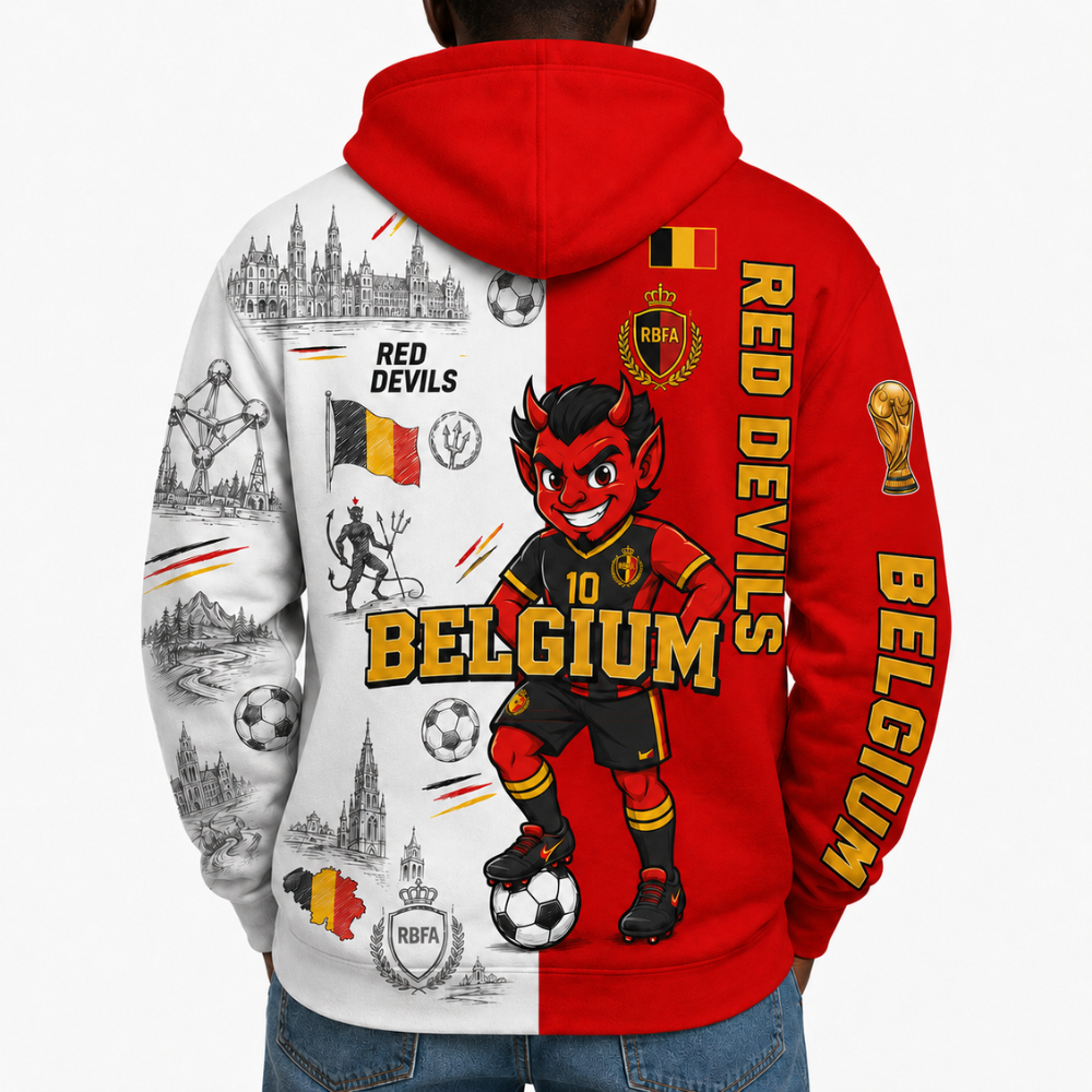 Belgium Football Themed All Over Printed Hoodie