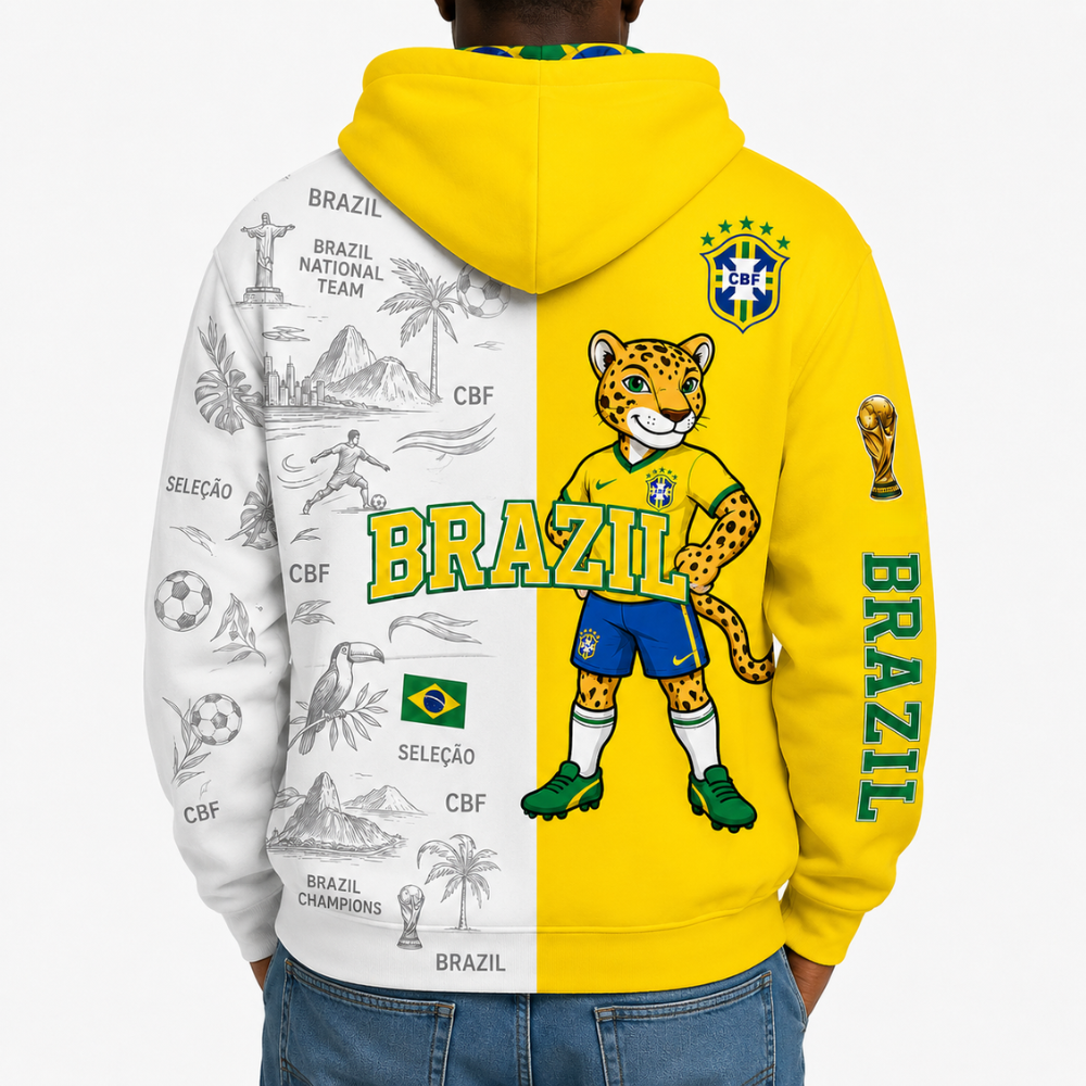 Brazil Football Themed All Over Printed Hoodie