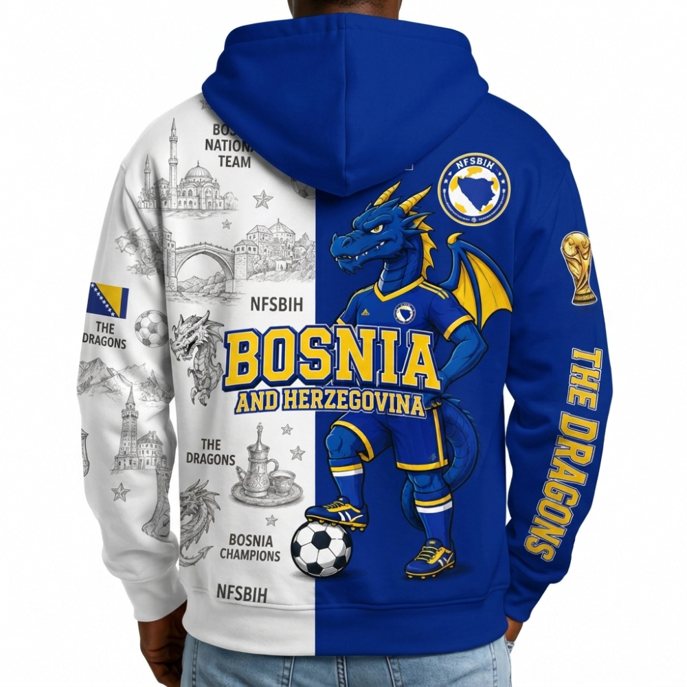 Bosnia And Herzegovina Football Themed All Over Printed Hoodie