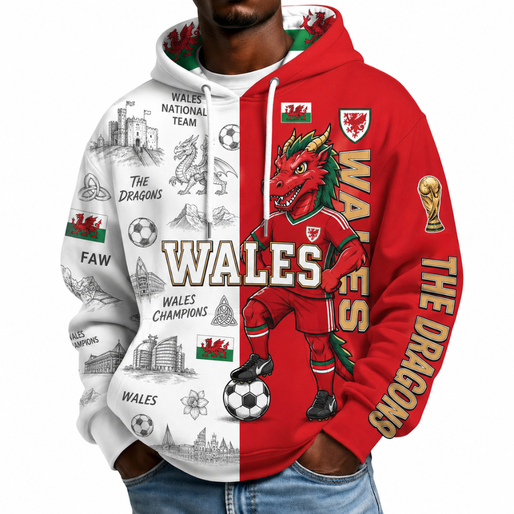 Wales Football Themed All Over Printed Hoodie