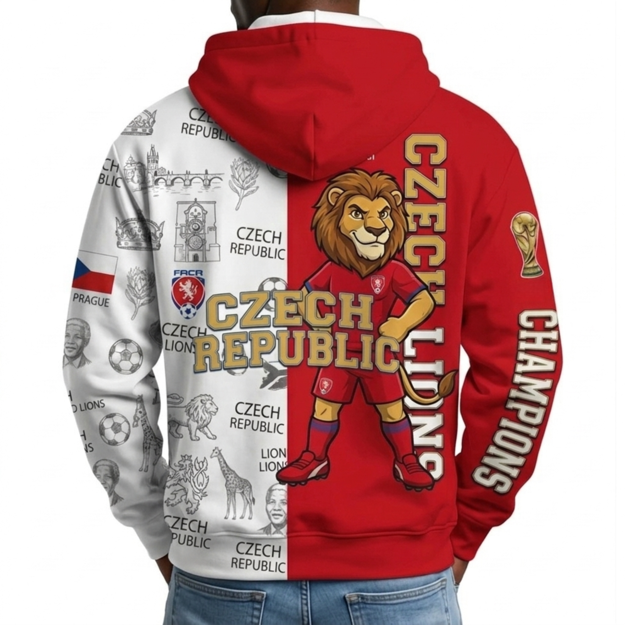 Czech Republic Football Themed All Over Printed Hoodie