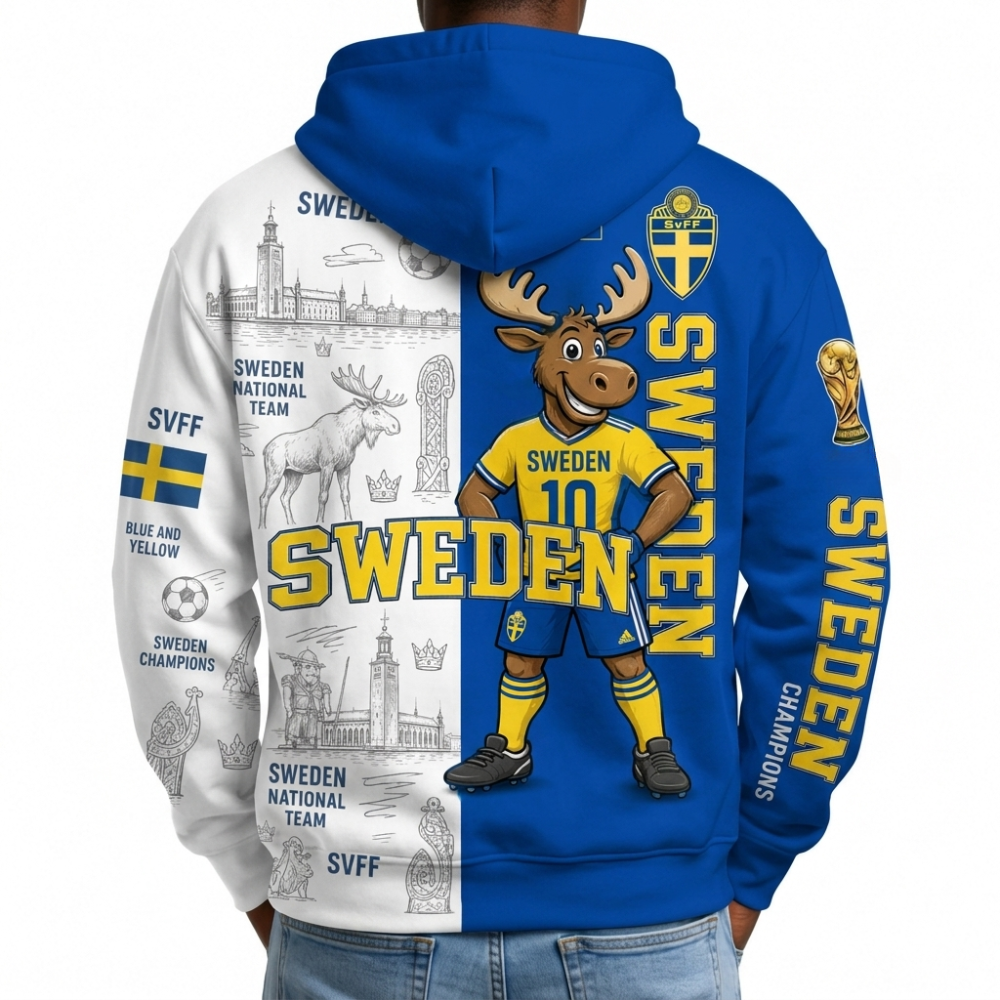 Sweden Football Themed All Over Printed Hoodie