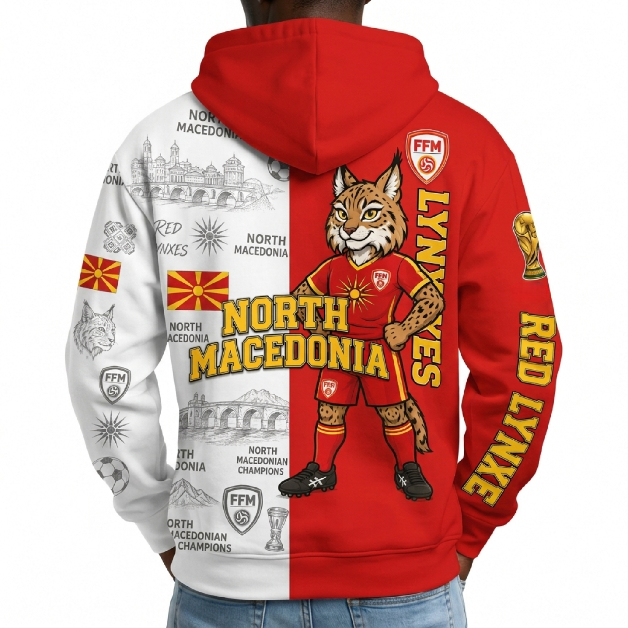 North Macedonia Football Themed All Over Printed Hoodie