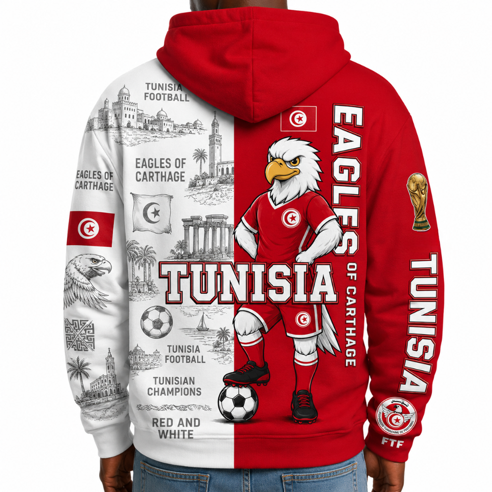 Tunisia Football Themed All Over Printed Hoodie